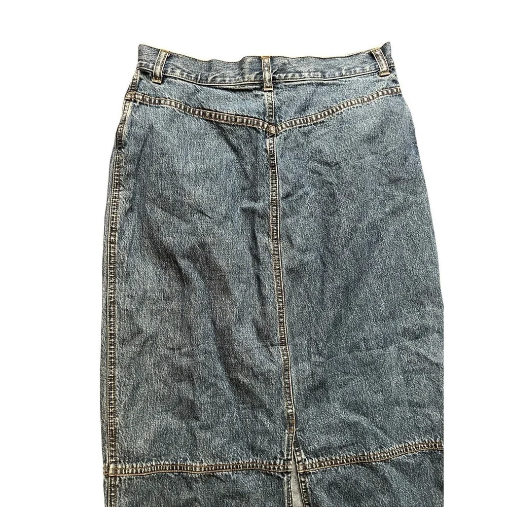 Vintage 90s Ralph Lauren Jeans Dark Wash Denim Patchwork Midi Skirt Size 4